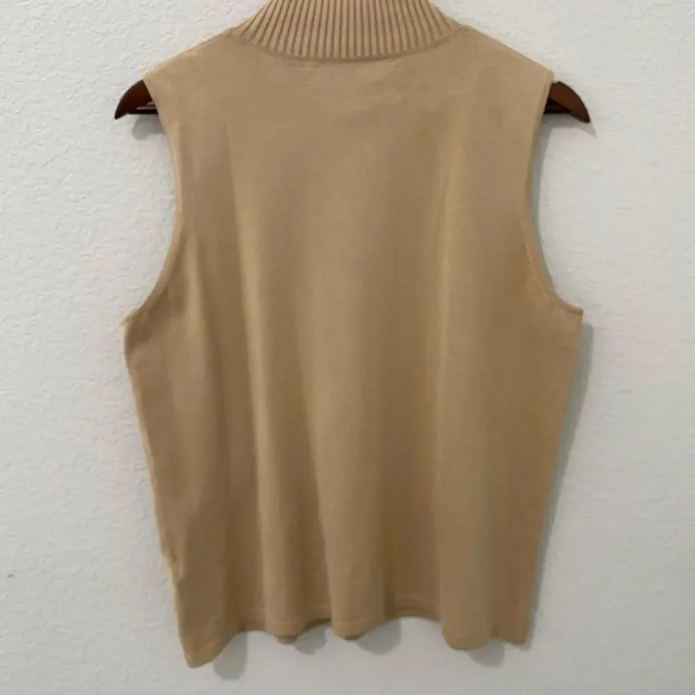 Josephine Chaus Silk Blend Sleeveless Mock Neck Sweater Tank Womens L Tan - Picture 2 of 8